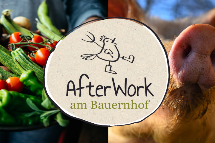 After Work am Bauernhof, Gemüse und ein Schwein, Logo von After Work am Bauernhof