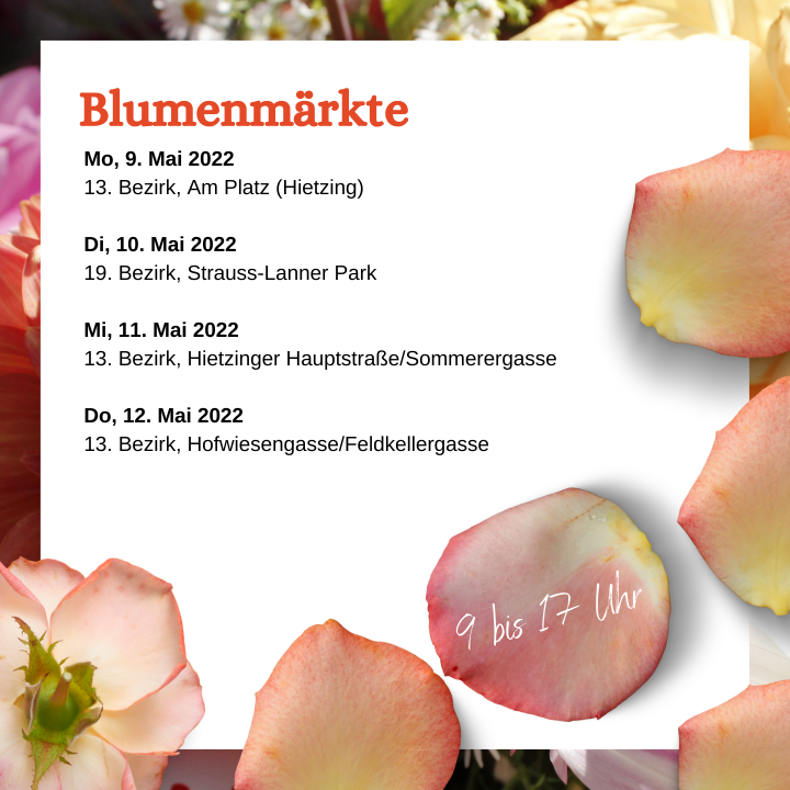 Blumenmärkte in Wien von 9. Mai bis zum 12. Mai 2022